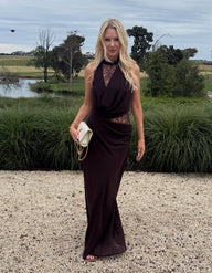 Beatrice halterjurk maxi met kanten patchwork