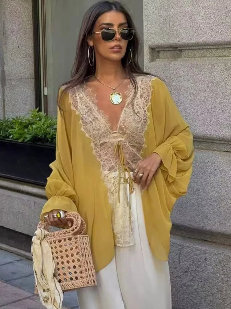 SOERA Lisa Lace Patchwork Blouse - Blouse - SOERA-750723-1-XS-38787 Yellow XS