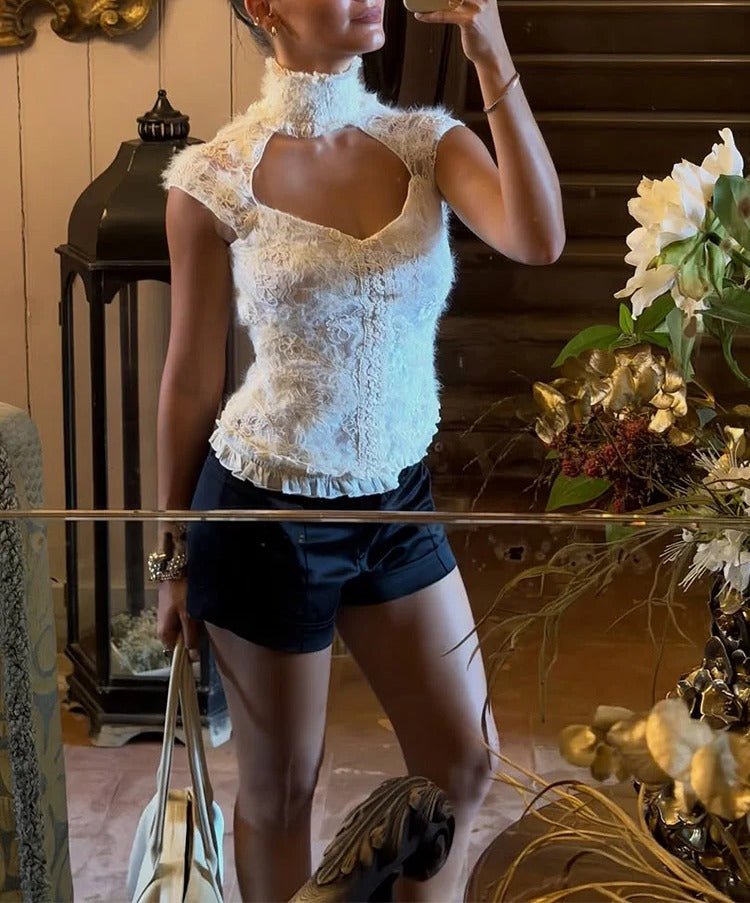 SOERA Nina Choker Neck Cutout Lace Blouse - Blouses - SOERA-724803-ASP-M-44451 White M