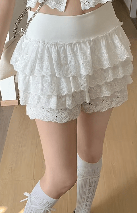 SOERA Bianca Crochet Ruffle Hollow-Out Shorts - Bottoms -  White S