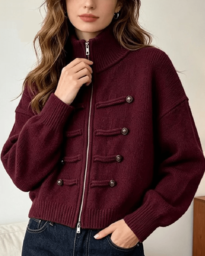 SOERA Amelie Turtleneck Zip Knit Cardigan - Cardigan - SOERA-944963-DAR-O-17507 Dark Red One Size