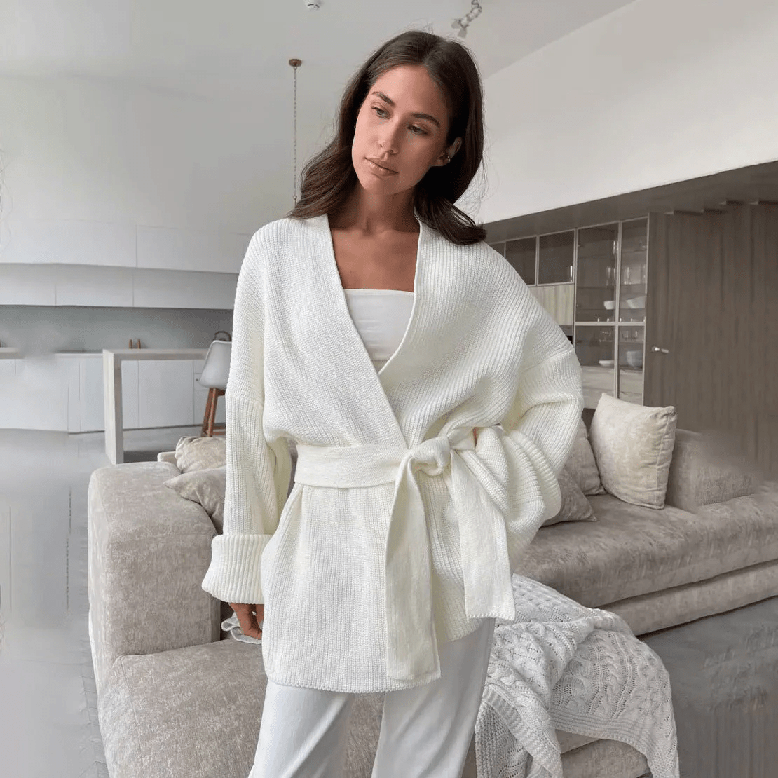 SOERA Georgine Belted Wrap Cardigan - Cardigans - Ae1768690473141427587 White S