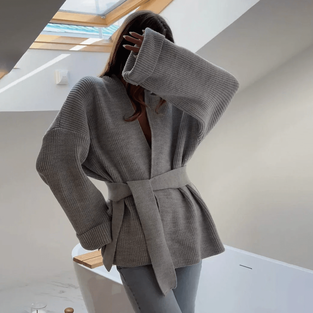 SOERA Georgine Belted Wrap Cardigan - Cardigans - eR1768690473141205358 Gray S