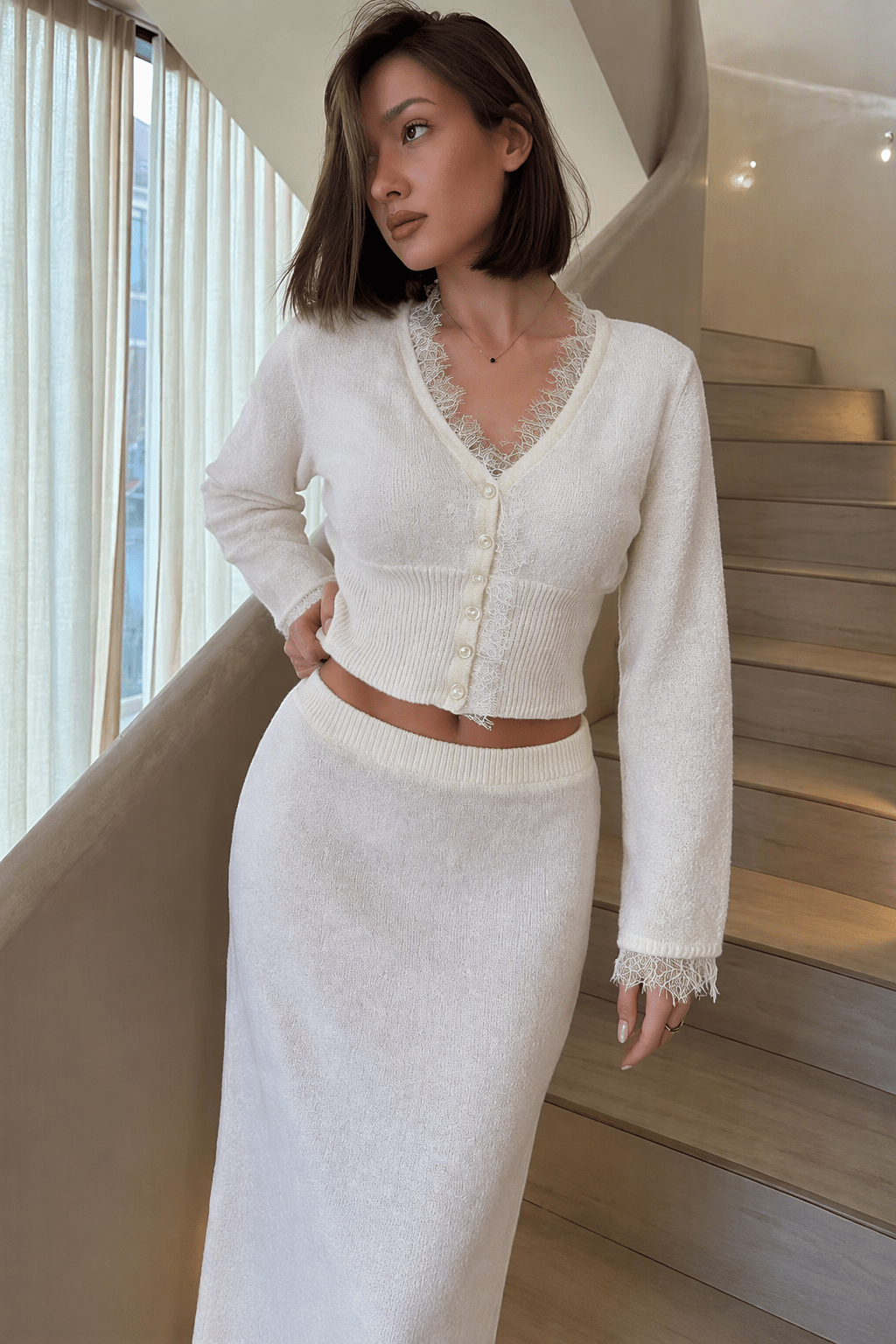 SOERA Jenny V Neck Lace Trim Cardigan - Cardigans - SOERA-582467-WHI-O-76003 White