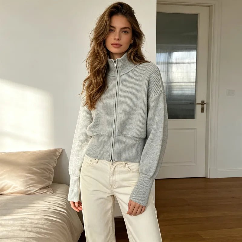 SOERA Joanna Double Zip Knitted Cardigan - Cardigans -  Light Grey S