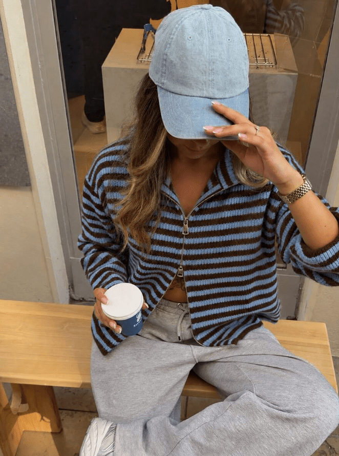 SOERA Valerie High Neck Zip-Up Cardigan - Cardigans - SOERA-605955-BLU-M-40227 Blue Stripes M