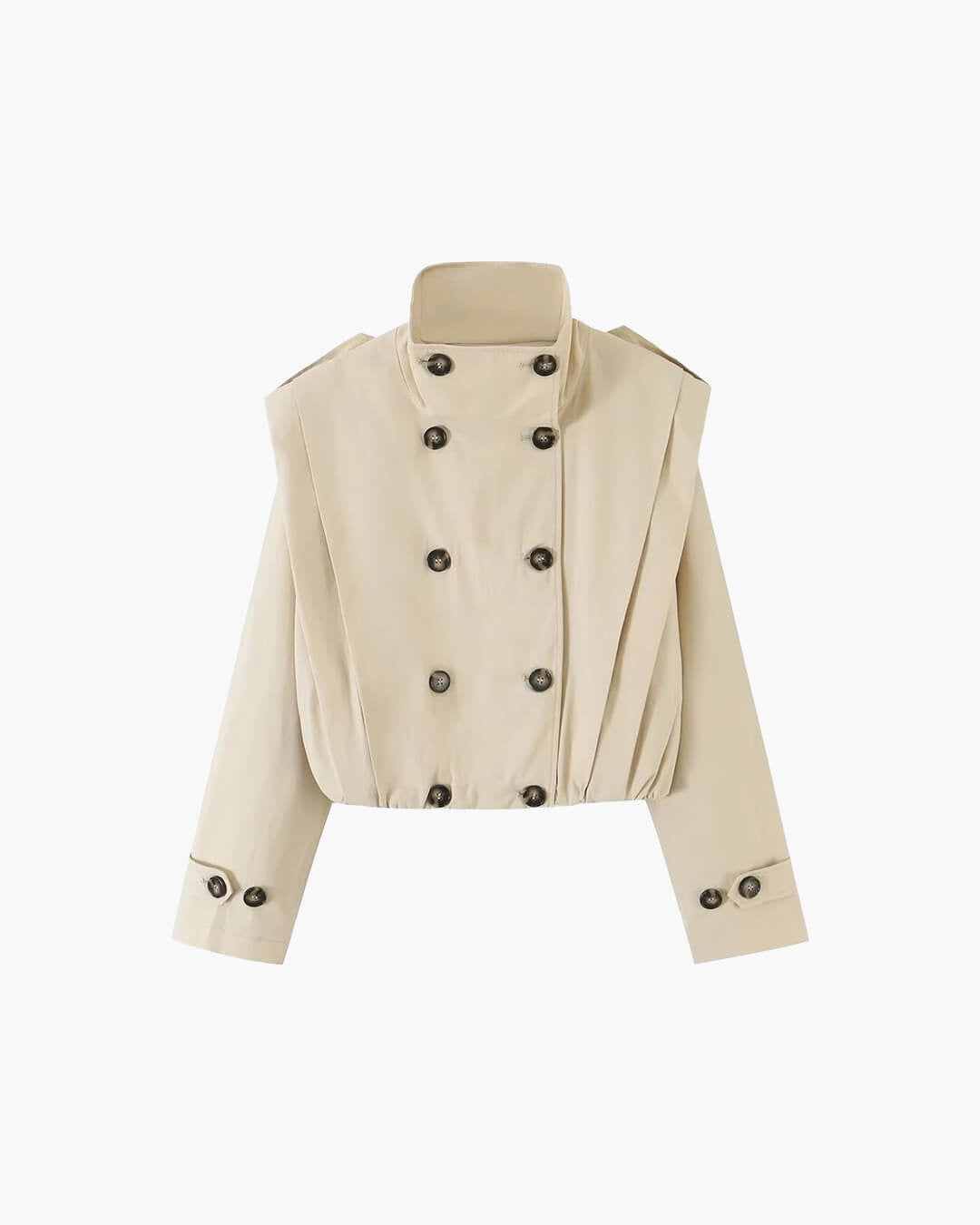 SOERA Jane Pleated High Collar Trench Coat - Coat - SOERA-577027-ASP-M-86819 Beige M