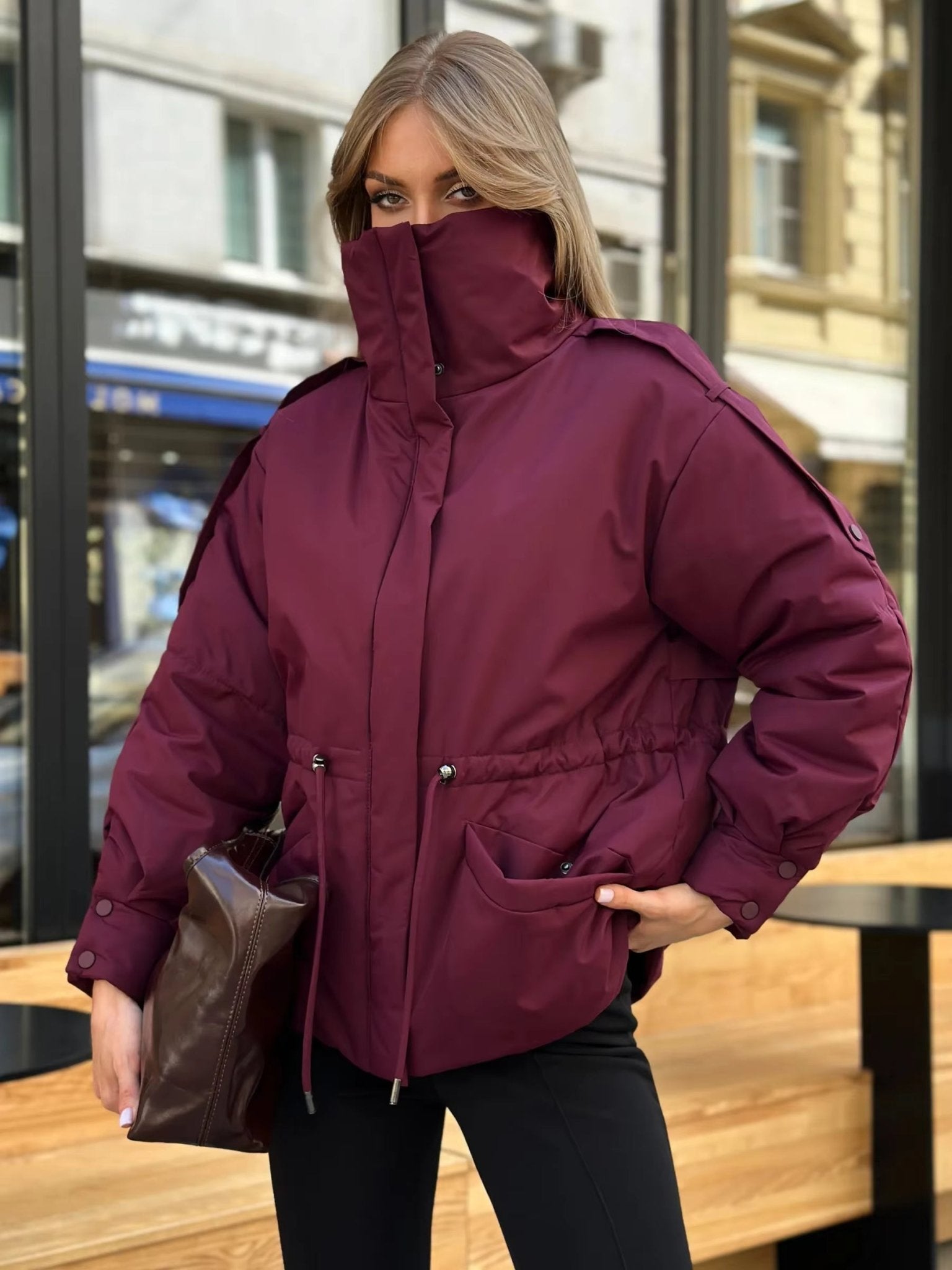 SOERA Mary Oversized Drawstring Waist Puffer Jacket - Coat - SOERA-728579-PUR-S-22659 Purple S