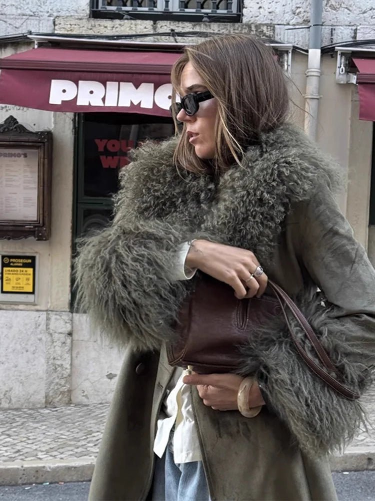 SOERA Teresa Patchwork Faux Fur Collar Coat - Coat - SOERA-191043-KHA-S-02499 S