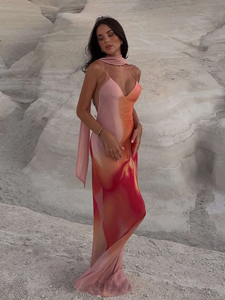 SOERA Emma Open-Back Ombre Satin Maxi Dress - Dress - SOERA-614339-ORA-M-87747 Orange M