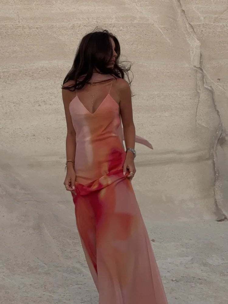 SOERA Emma Open-Back Ombre Satin Maxi Dress - Dress - SOERA-614339-ORA-S-22211 Orange S