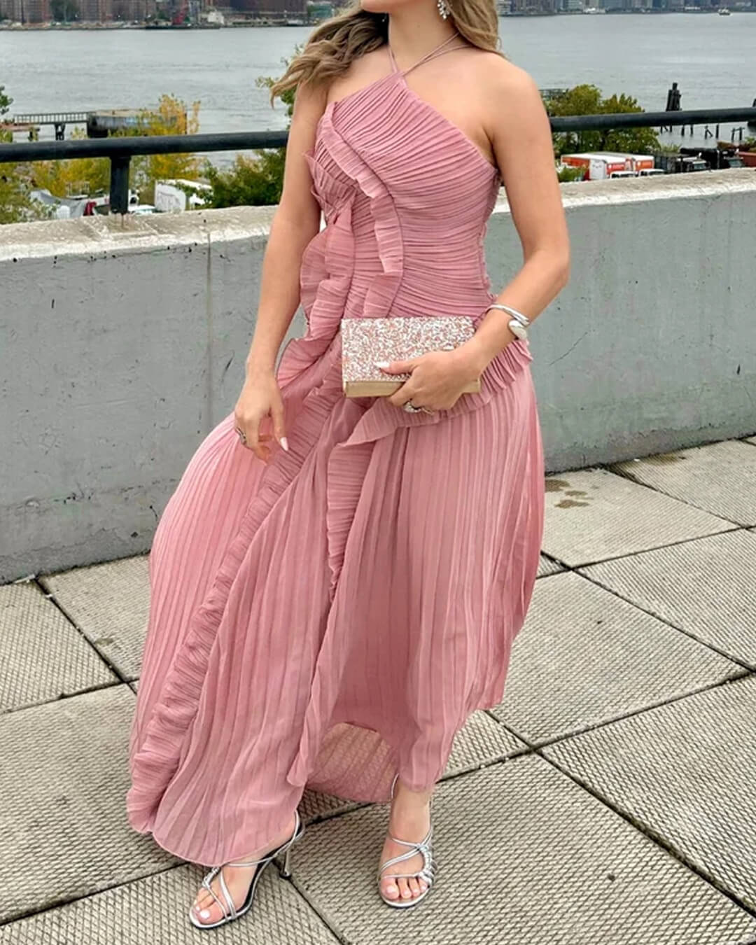 SOERA Beatrice Halter A - Line Evening Gown - Dress -  Pink S
