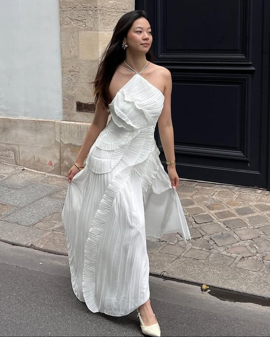 SOERA Beatrice Halter A - Line Evening Gown - Dress -  White XS