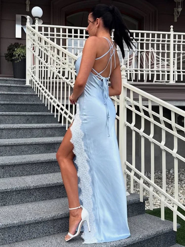 SOERA Beatrice Halter Lace Maxi Dress - Dress -  Blue S