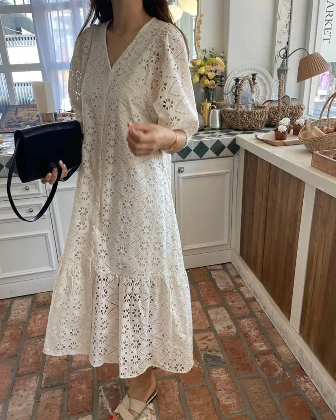 SOERA Beatrice V - Neck Embroidered Maxi Dress - Dress -  M