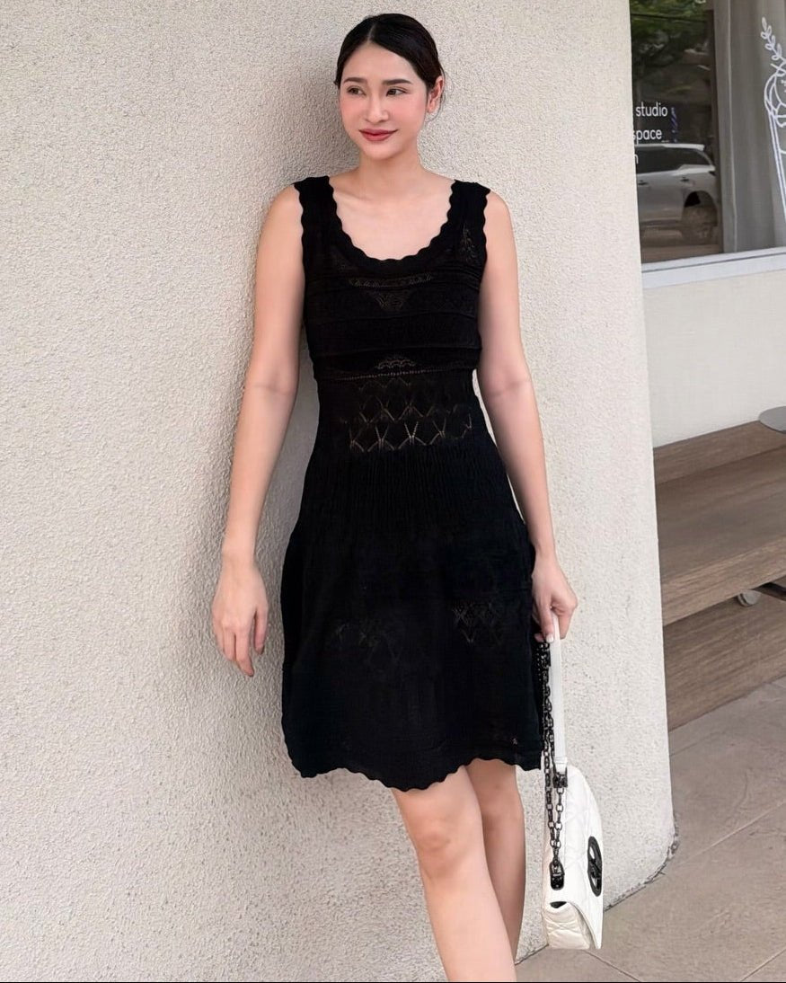 SOERA Celeste Hollow - Out Knitted Midi Dress - Dress -  Black XS