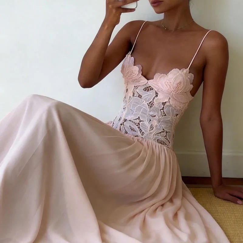 SOERA Celeste Lace Mesh Halter Evening Dress - Dress -  Pink XL