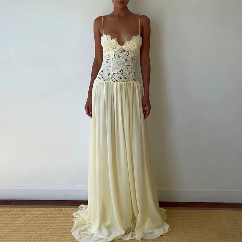 SOERA Celeste Lace Mesh Halter Evening Dress - Dress -  Yellow S