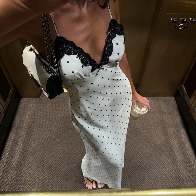 SOERA Celeste Lace Trim Polka Dot Dress - Dress -  White L