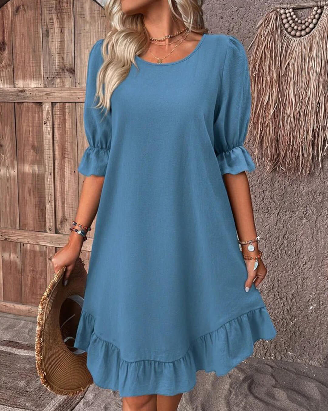 SOERA Celeste Ruffle Hem Smock Dress - Dress -  Blue S