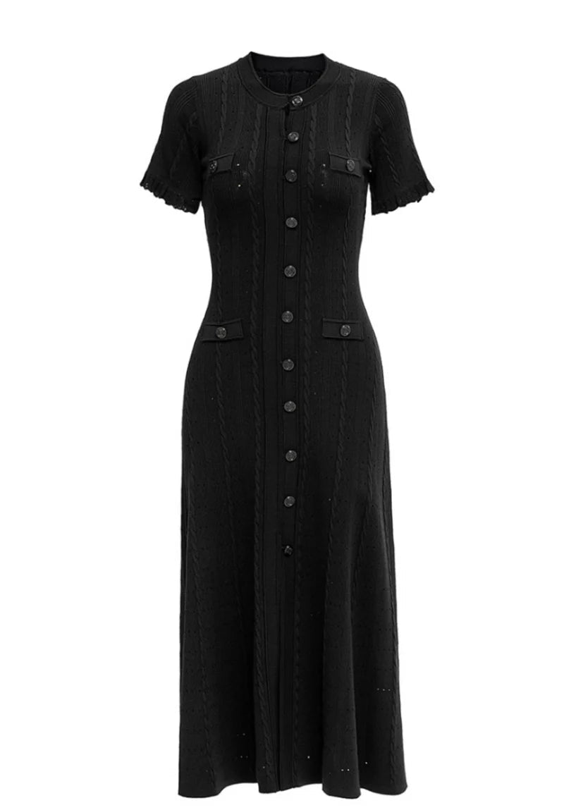 SOERA Erlinda Button - Front Knit Midi Dress - Dress -  Black