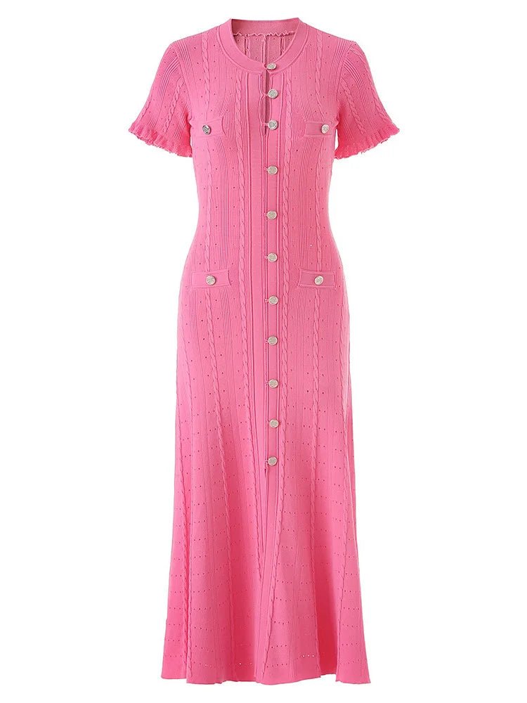 SOERA Erlinda Button - Front Knit Midi Dress - Dress -  Pink