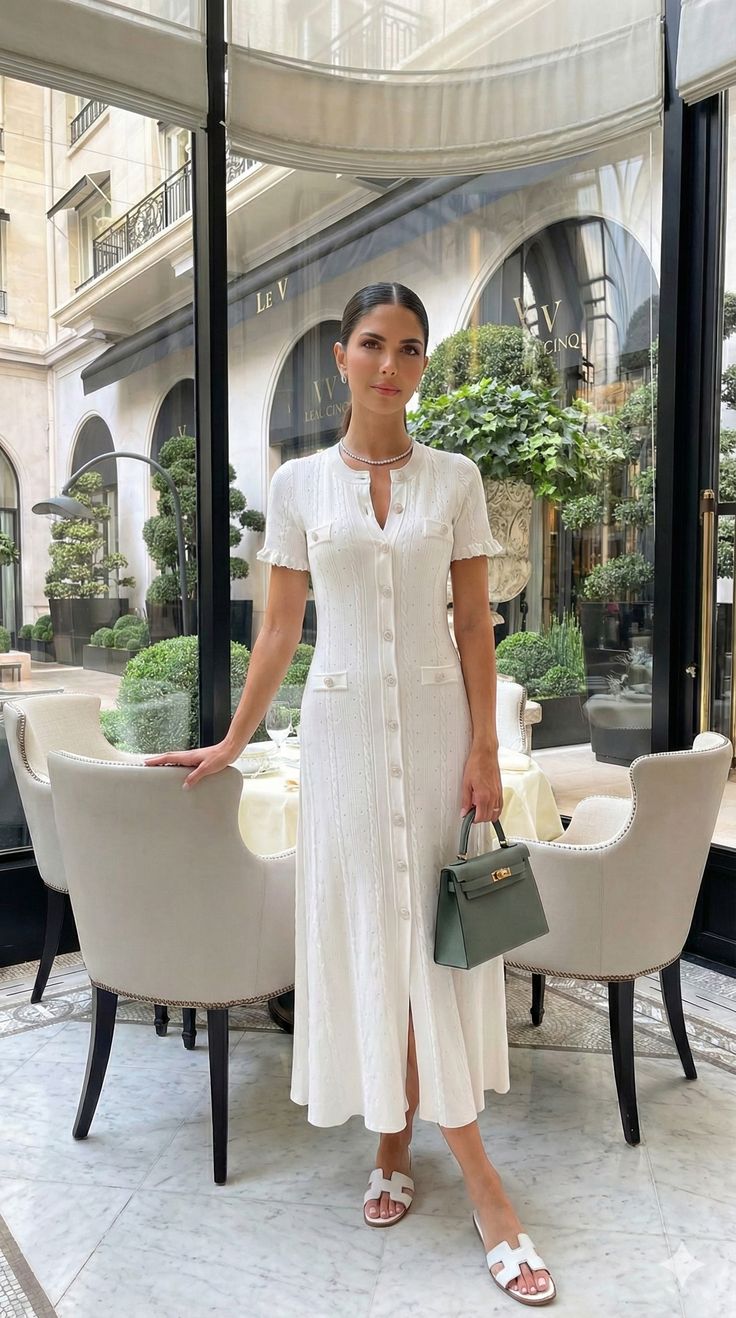 SOERA Erlinda Button - Front Knit Midi Dress - Dress -  White