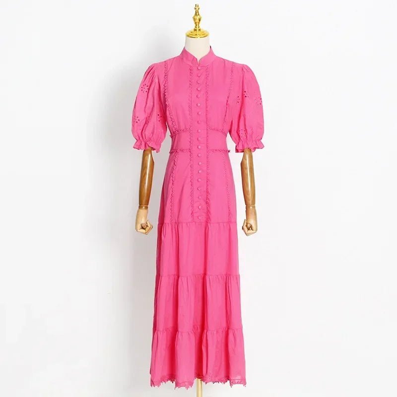 SOERA Isabelle Eyelet Lace Puff Sleeves Midi Dress - Dress - SOERA-364163-DEF-OS-16295 Pink XS