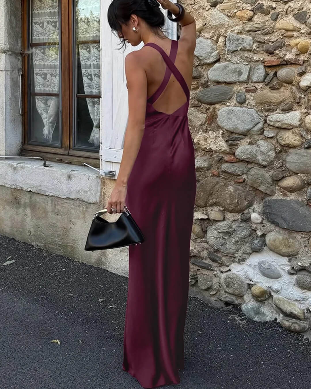 SOERA Joyce Wine Red Satin Halter Maxi Dress - Dress -  L