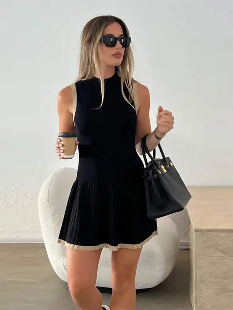 SOERA Margot Drop-Waist Contrast Knit Dress - Dress - SOERA-829443-BLA-L-01475 Black L