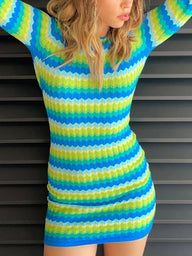 Vestido mini Veronica às riscas com costas abertas