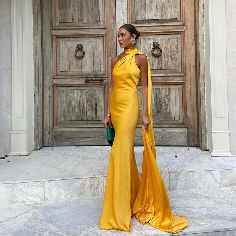 SOERA Yanna Halter Backless Satin Dress - Dress -  Yellow M