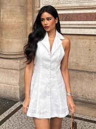 Bianca halterjurk met V-hals, mini