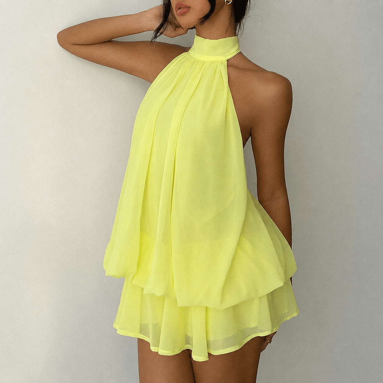 SOERA Eden Halter Backless Mini Dress - Dresses - SOERA-700483-YEL-S-61315 Yellow S