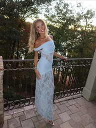 Vestido maxi palabra de honor con encaje patchwork Gamora