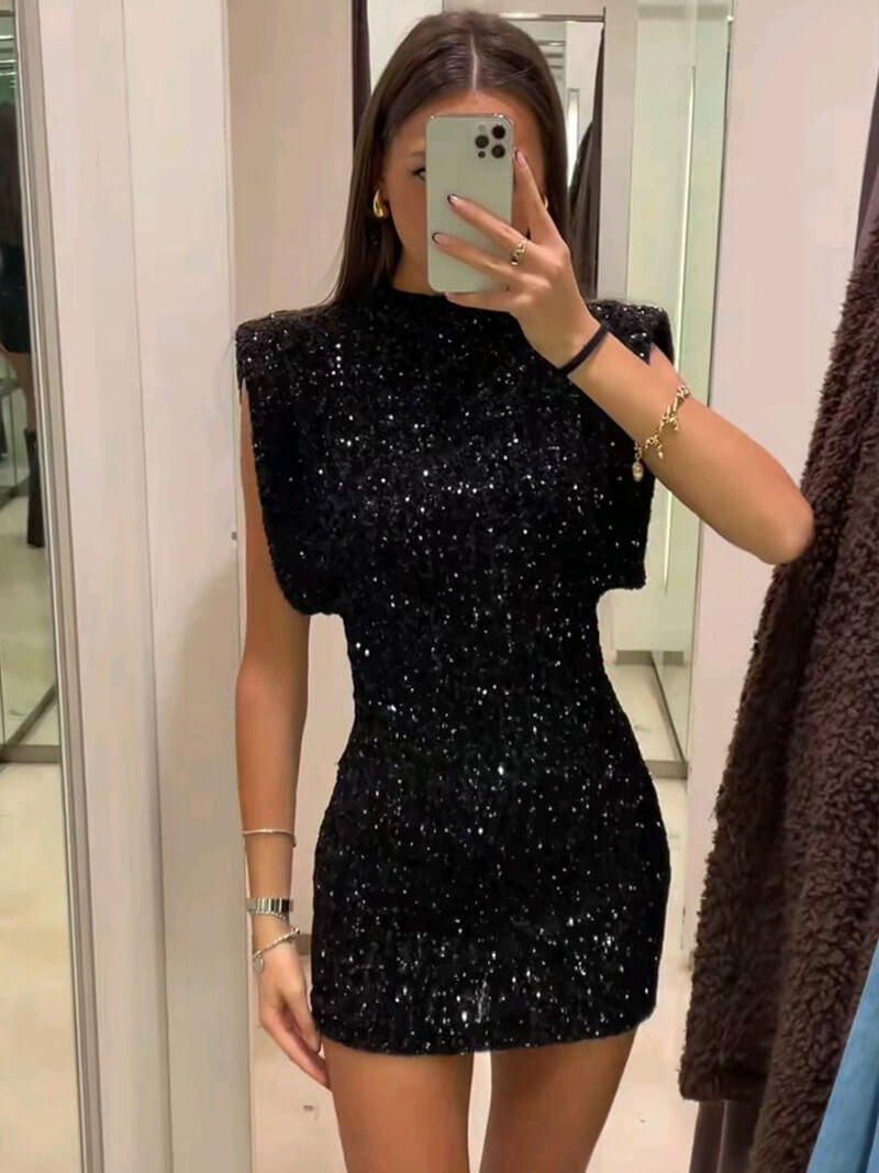 SOERA Gillian Glitter Mini Dress - Dresses -  Black XS