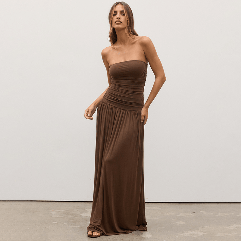SOERA Lauren Strapless Ruched Maxi Dress - Dresses - 1005009916202896-;Fo1771839650704153528 Brown S