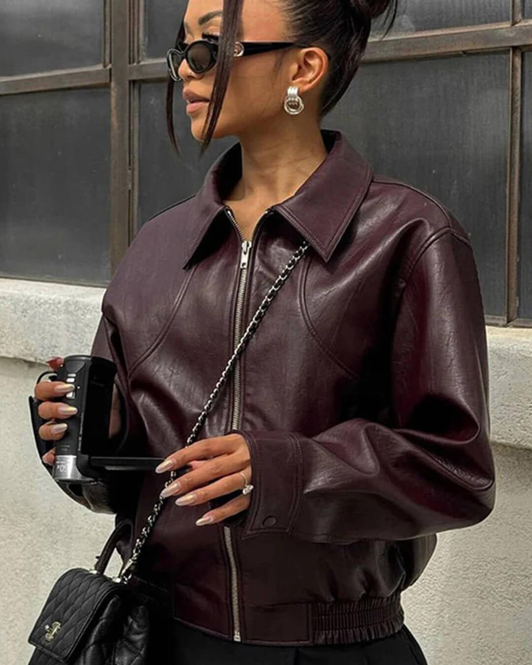 Fiona Weinrot Kunstleder-Reversjacke