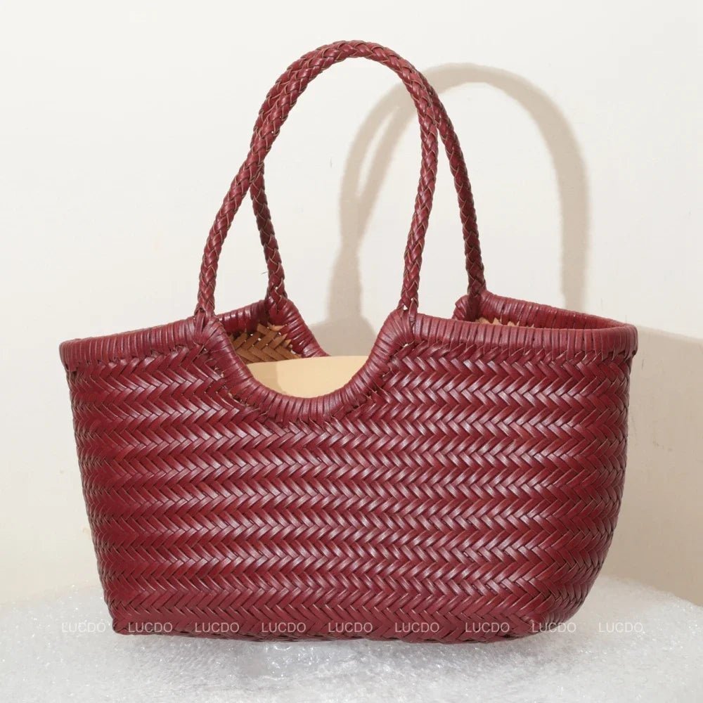 SOERA Bianca Handwoven Leather Tote Bag - Handbags -  Burgundy Small