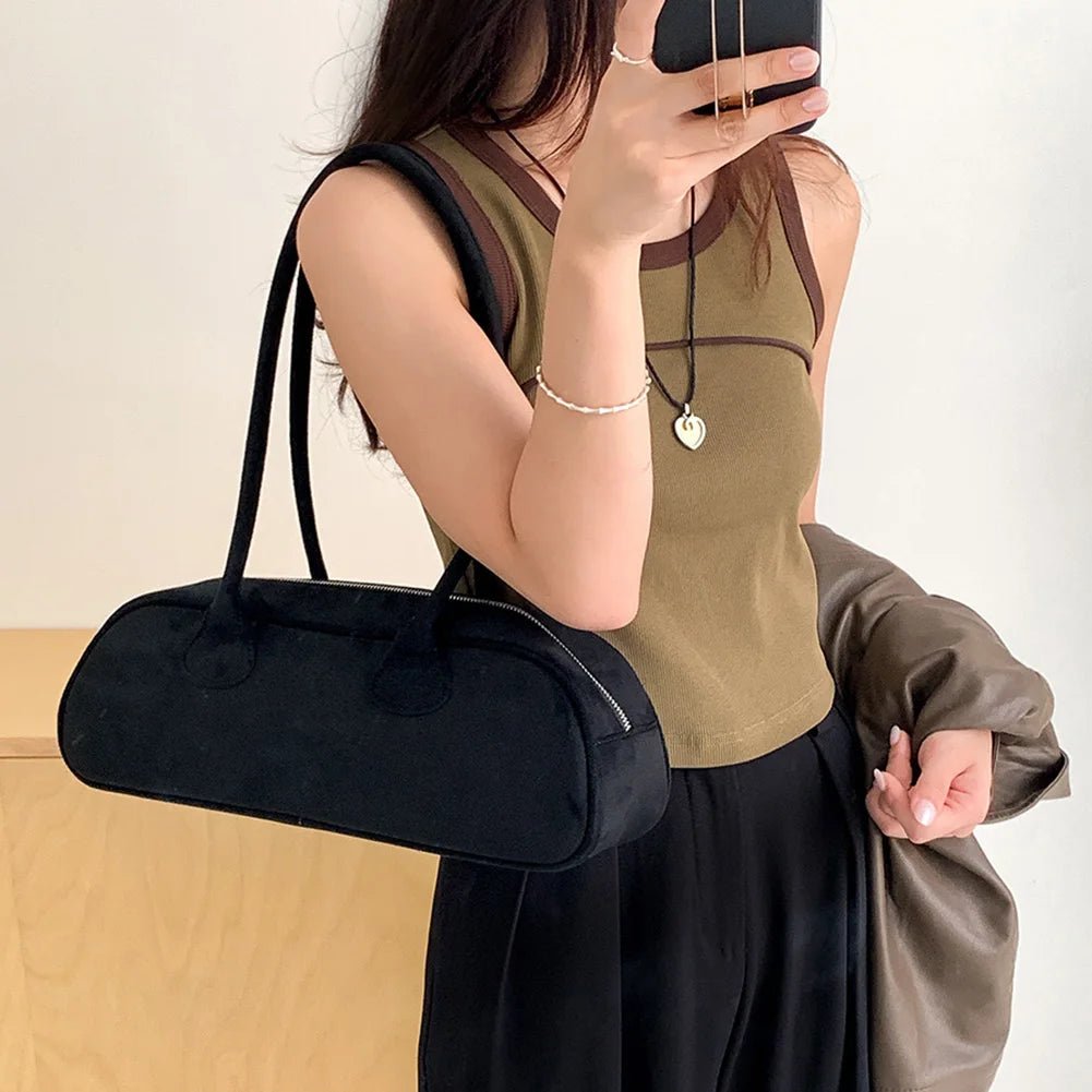 SOERA Pauleen Baguette Suede Bag - Handbags - 3256808620401282-;Cw1763048697264362972 Black