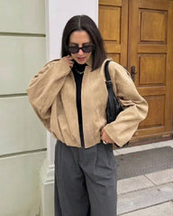 Ellie Oversized Reißverschlussjacke aus Kunstwildleder