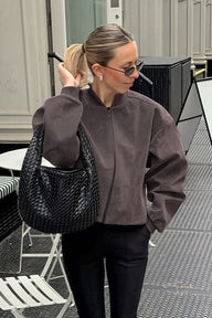 Ilse Faux Suede Bomber Jacket