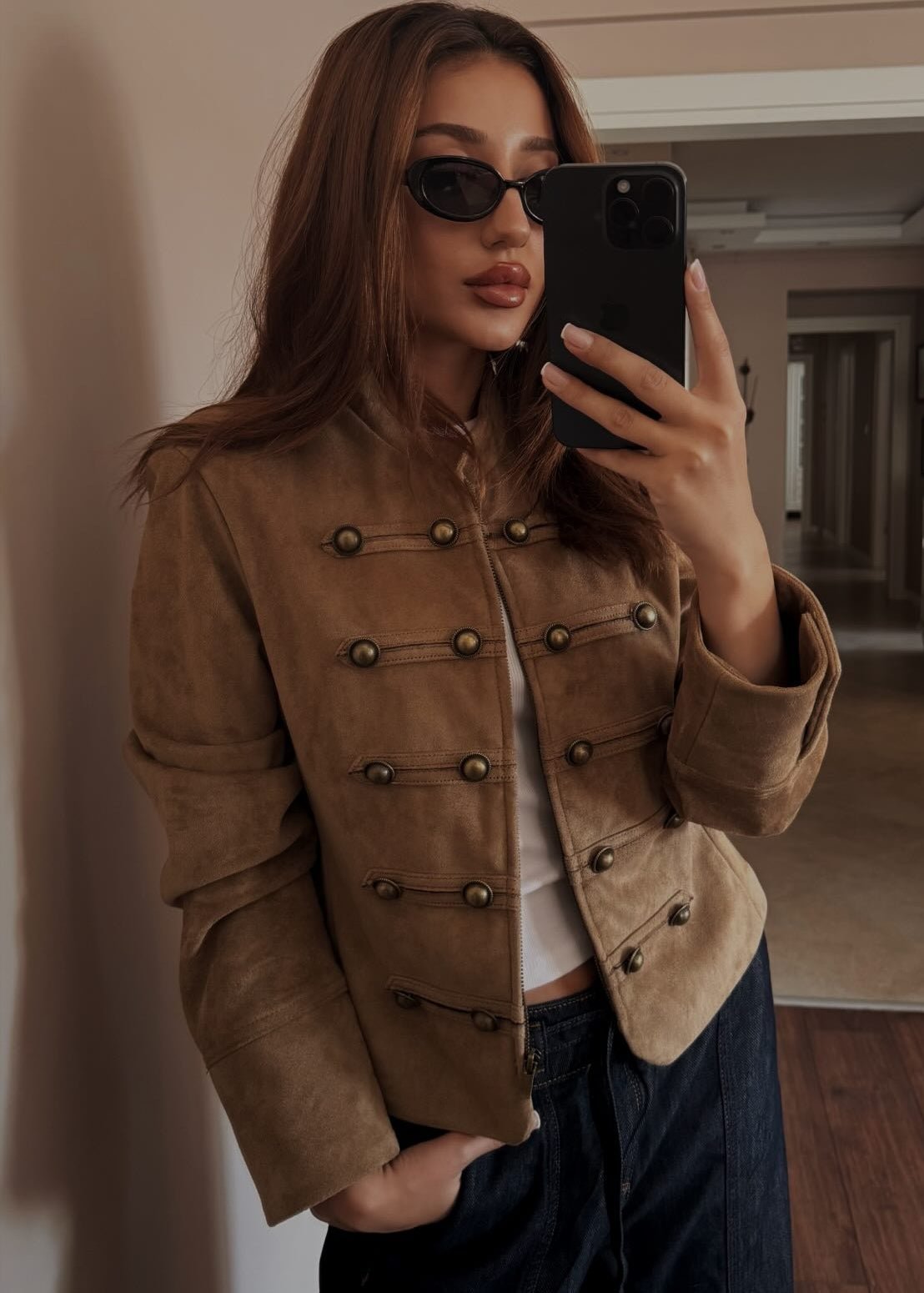 SOERA Kate Faux Suede Napoleon Slim Jacket - Jacket - SOERA-913155-1-S-45347 Brown S