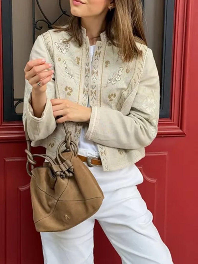 SOERA Layla Floral Print Cropped Jacket - Jacket - SOERA-882051-BEI-M-43747 Beige M