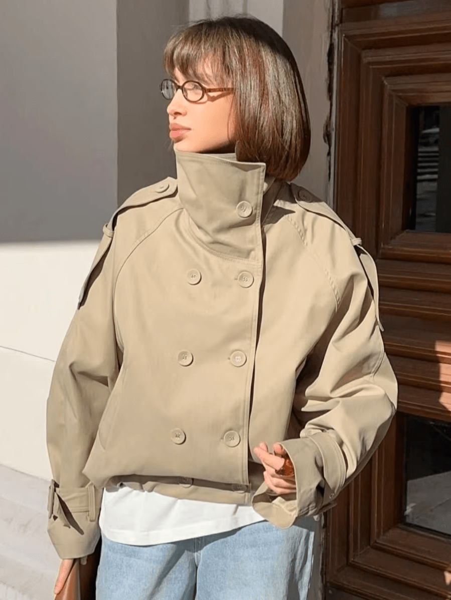 SOERA Valerie High Funnel Neck Cropped Trench Jacket - Jacket - SOERA-917379-KHA-M-04739 Beige M