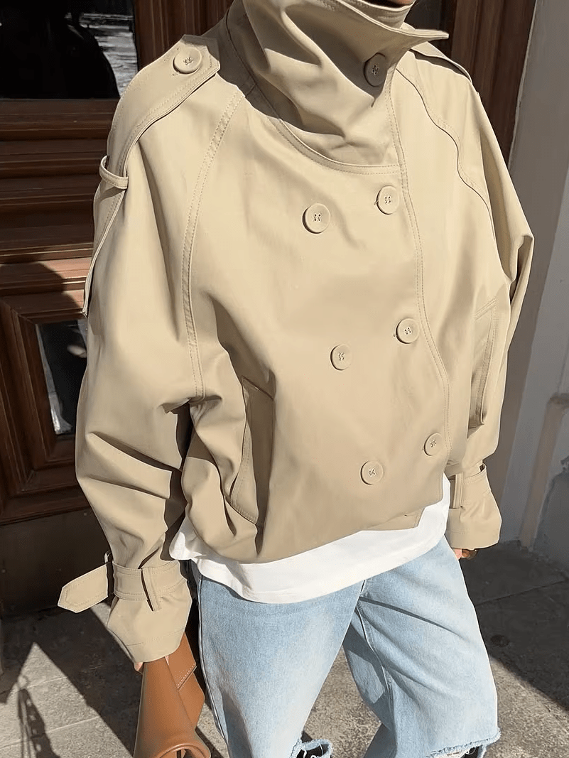 SOERA Valerie High Funnel Neck Cropped Trench Jacket - Jacket - SOERA-917379-KHA-S-37507 Beige S