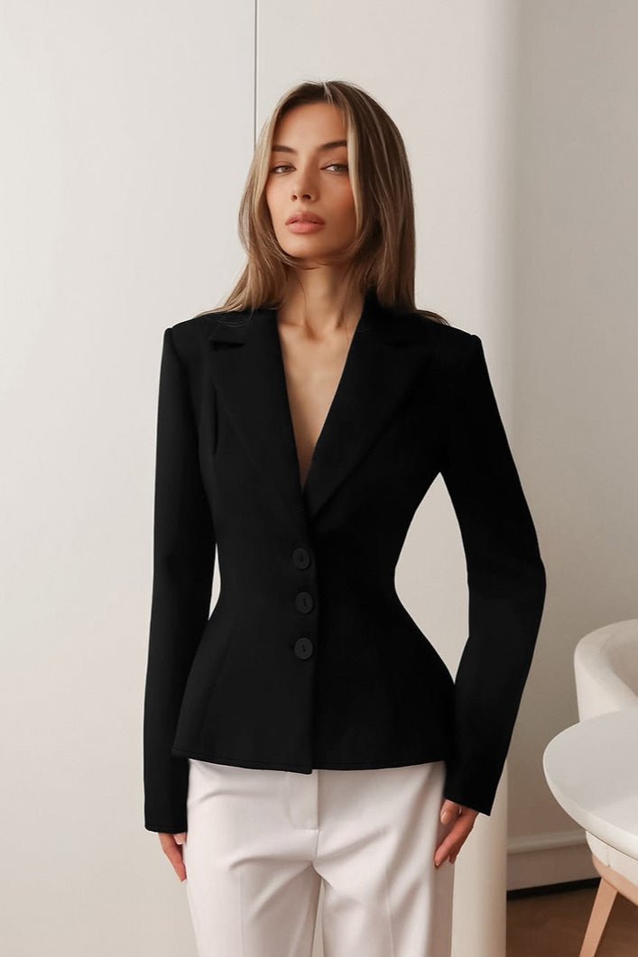 SOERA Vivienne Fitted V - Neck Padded Shoulder Blazer - Jacket -  Black S