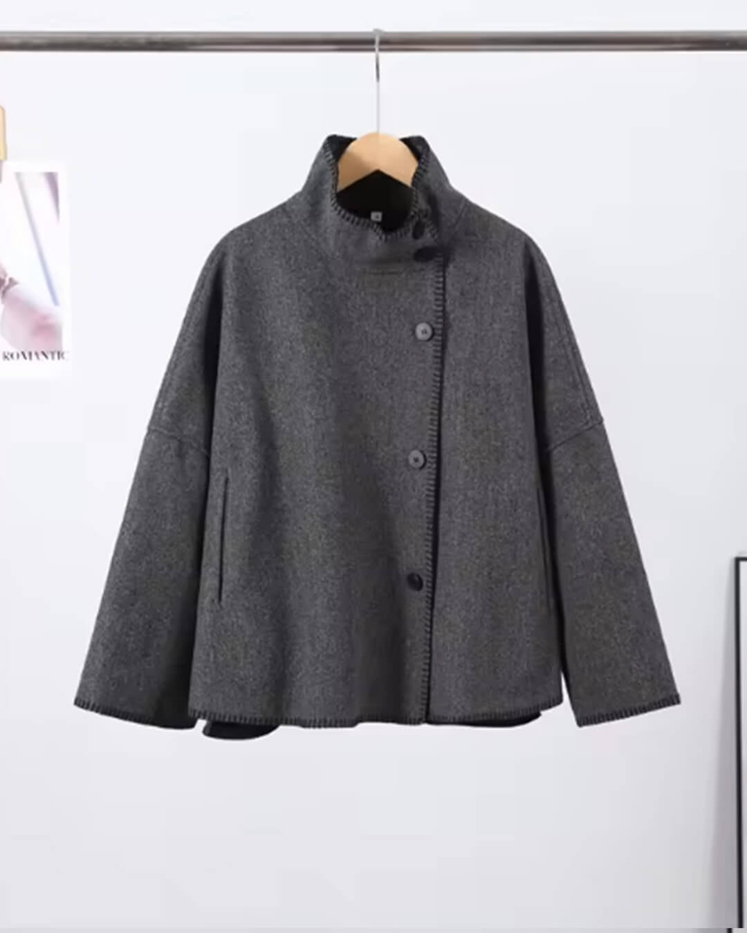 SOERA Emily High Neck Button Jacket - Jackets - uB1763304746538931154 Gray S