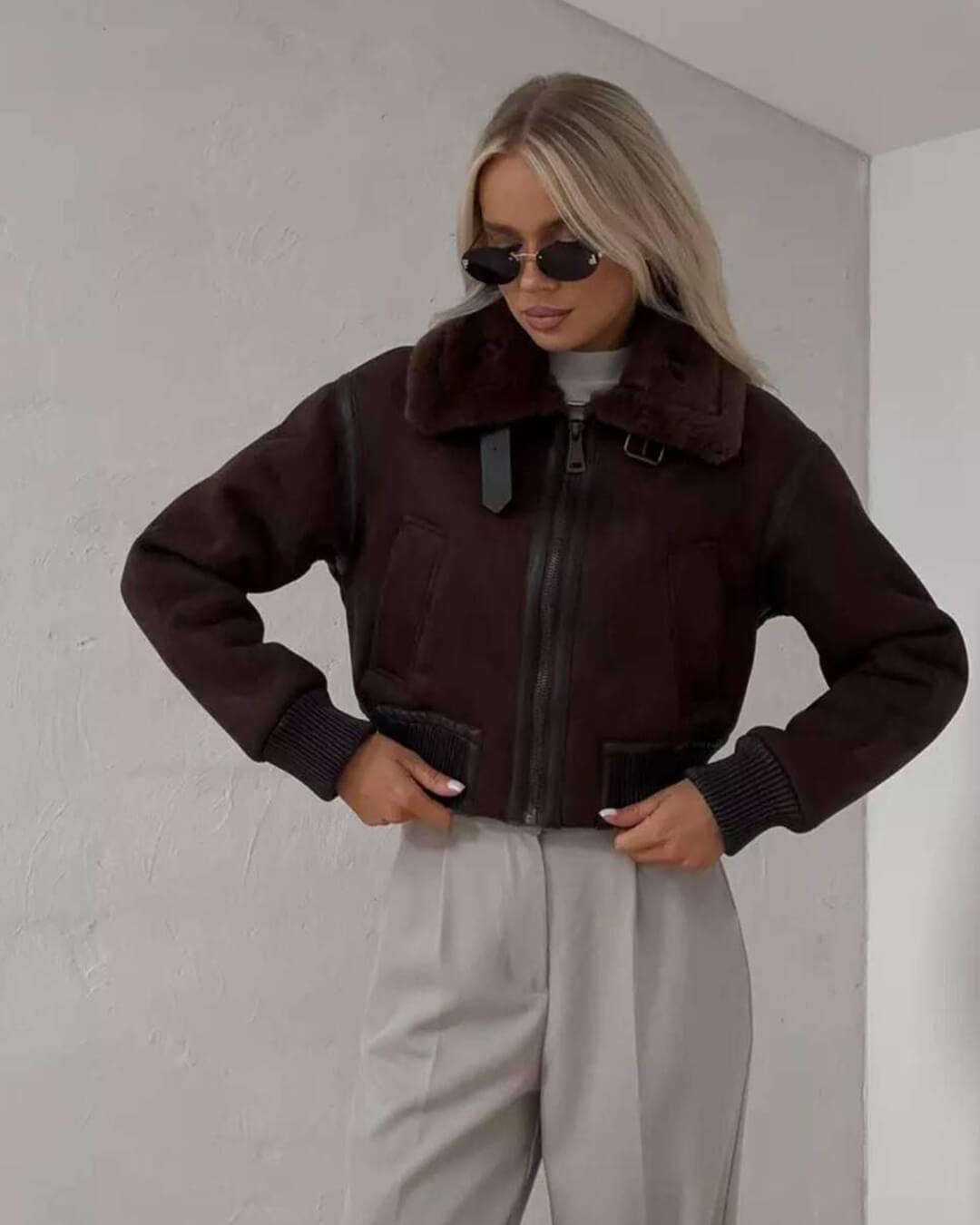 Esme Faux Suede Short Bomber Jacket