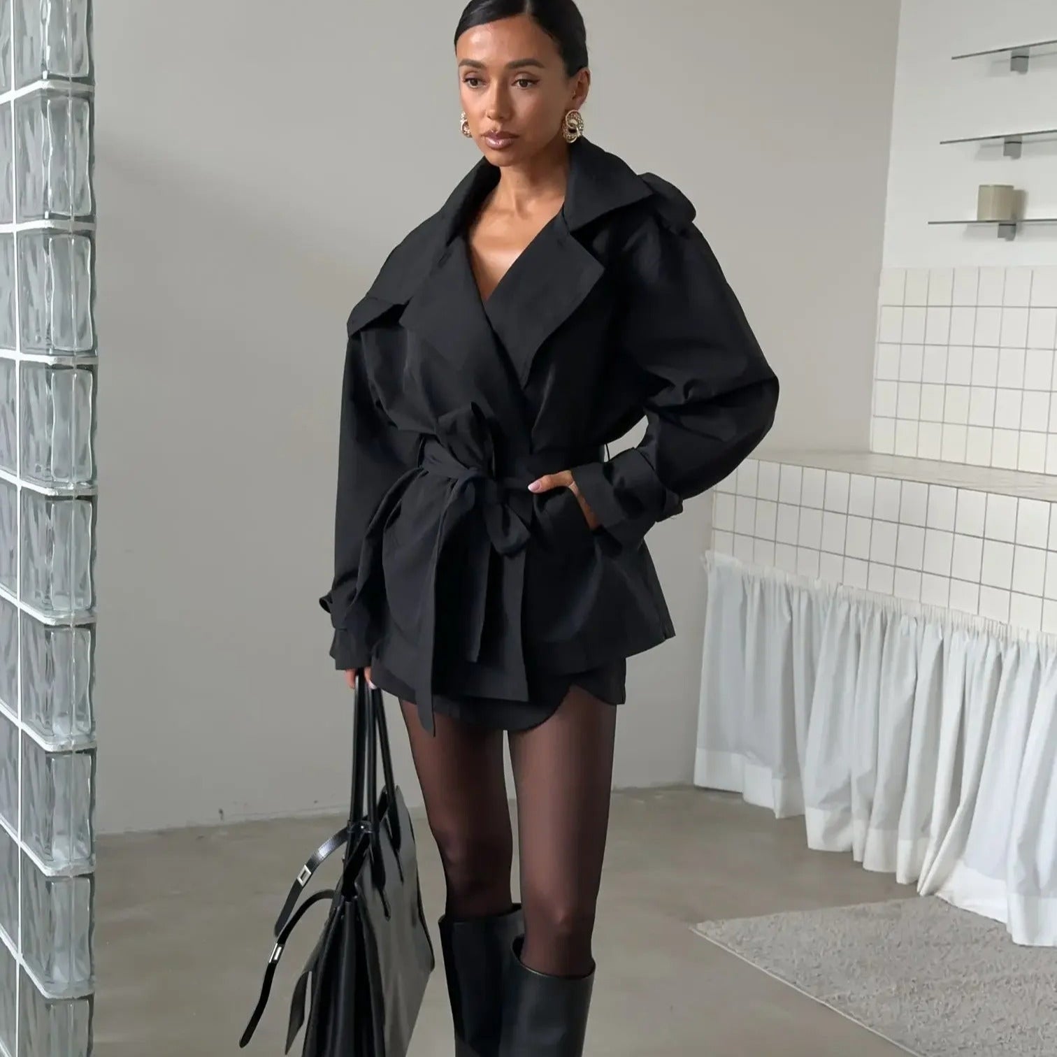 SOERA Hailey Crop Trench Coat - Jackets -  Black L